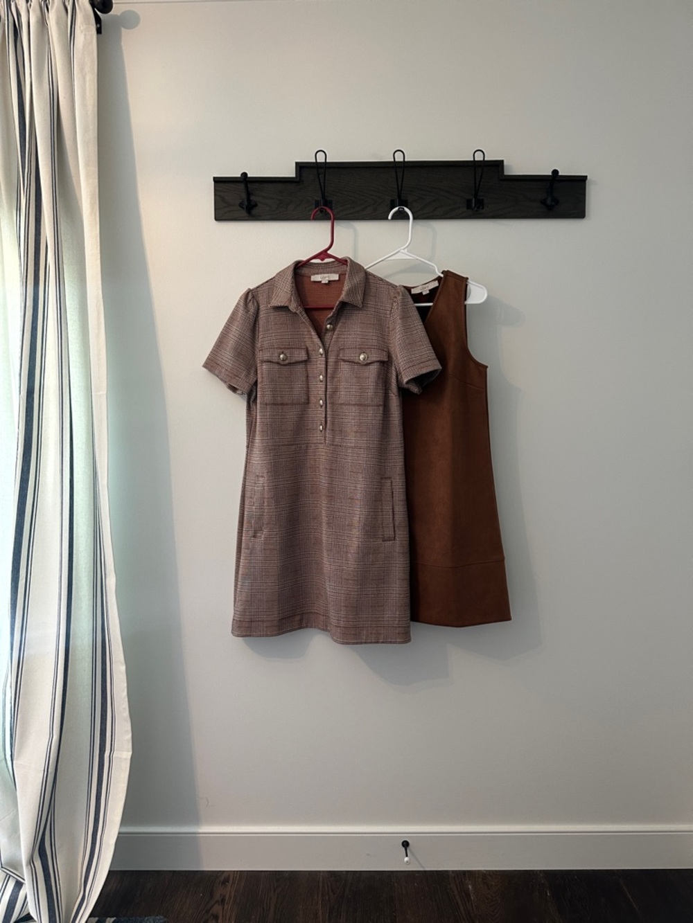 LOFT Brown Plaid Short-Sleeve Mini Dress